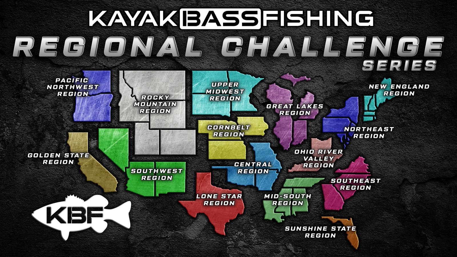 KBF Regional Challenge Series map showing all 16 KBF regions across the United States